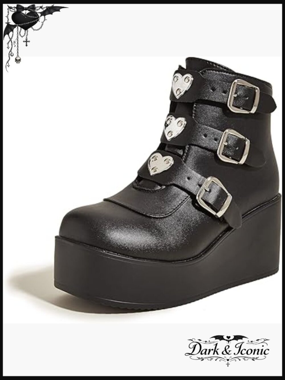 Platform Ankle Boots Wedge Heel Buckle Zipper Round Toe Chunky Sole
